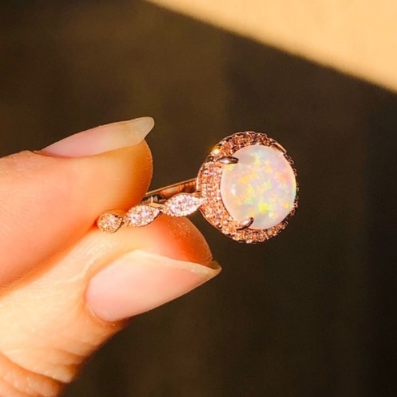 Round Fire Opal Rose Gold Ring - Picture 5 of 5